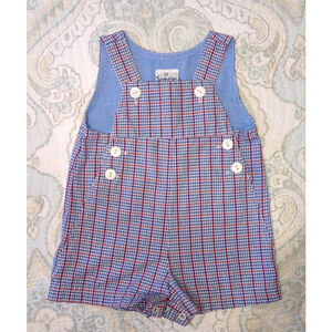 Vintage Samara Baby Boy Overalls 6-9 Months Red, White & Blue Gingham